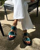 Double Buckle Sandals Petrolio - Lachoix