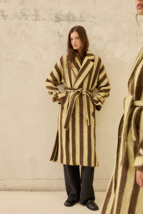Manteau D'Alpaga À Rayures Jaunes