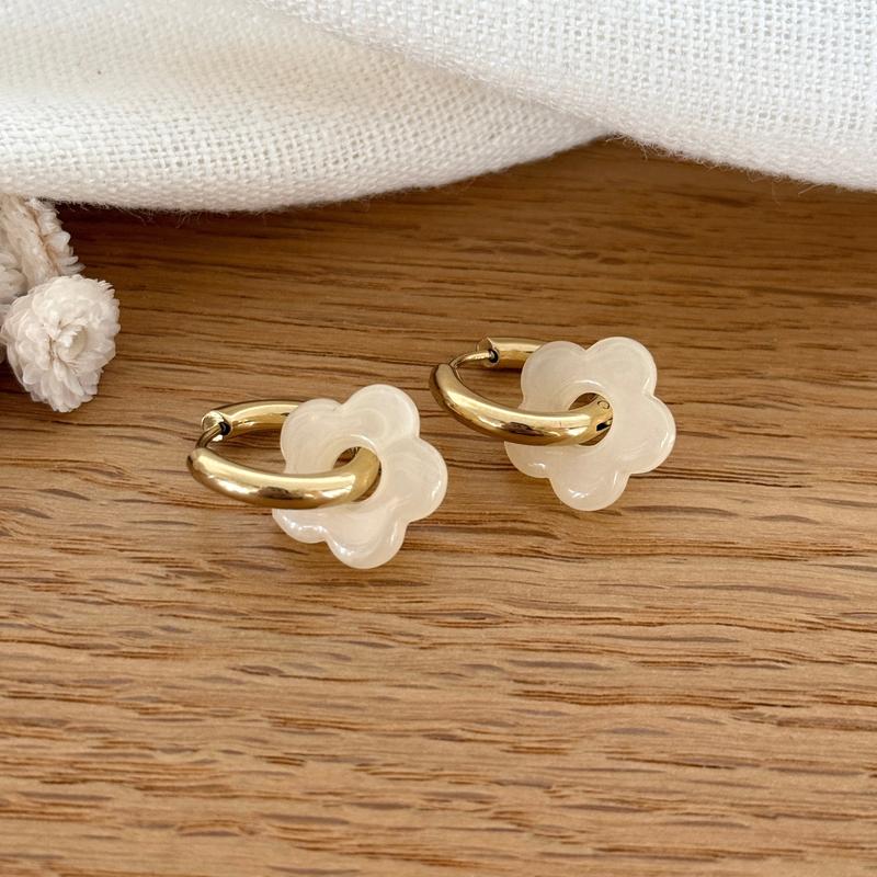 Créoles "Mini Flora" Beige Acier