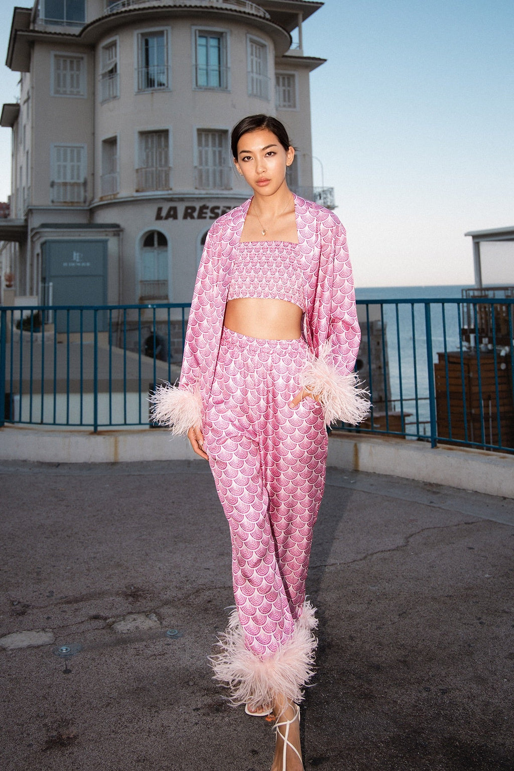 Mara Feather Trousers - Rose Peacock