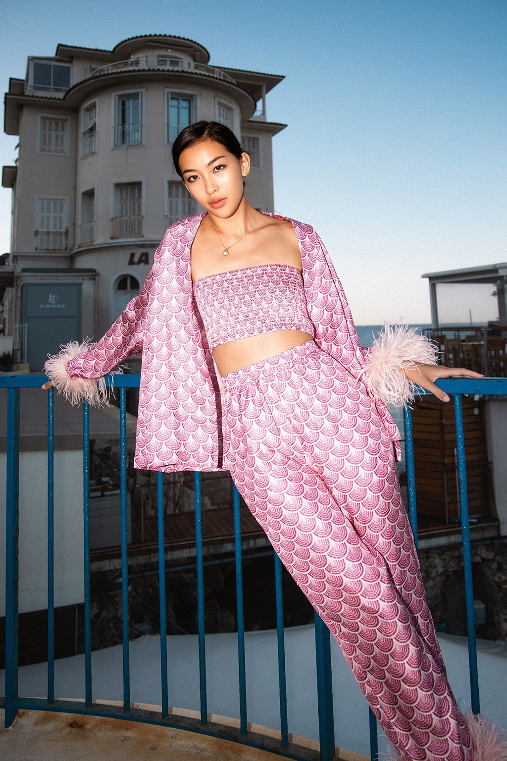 Mara Feather Trousers - Rose Peacock