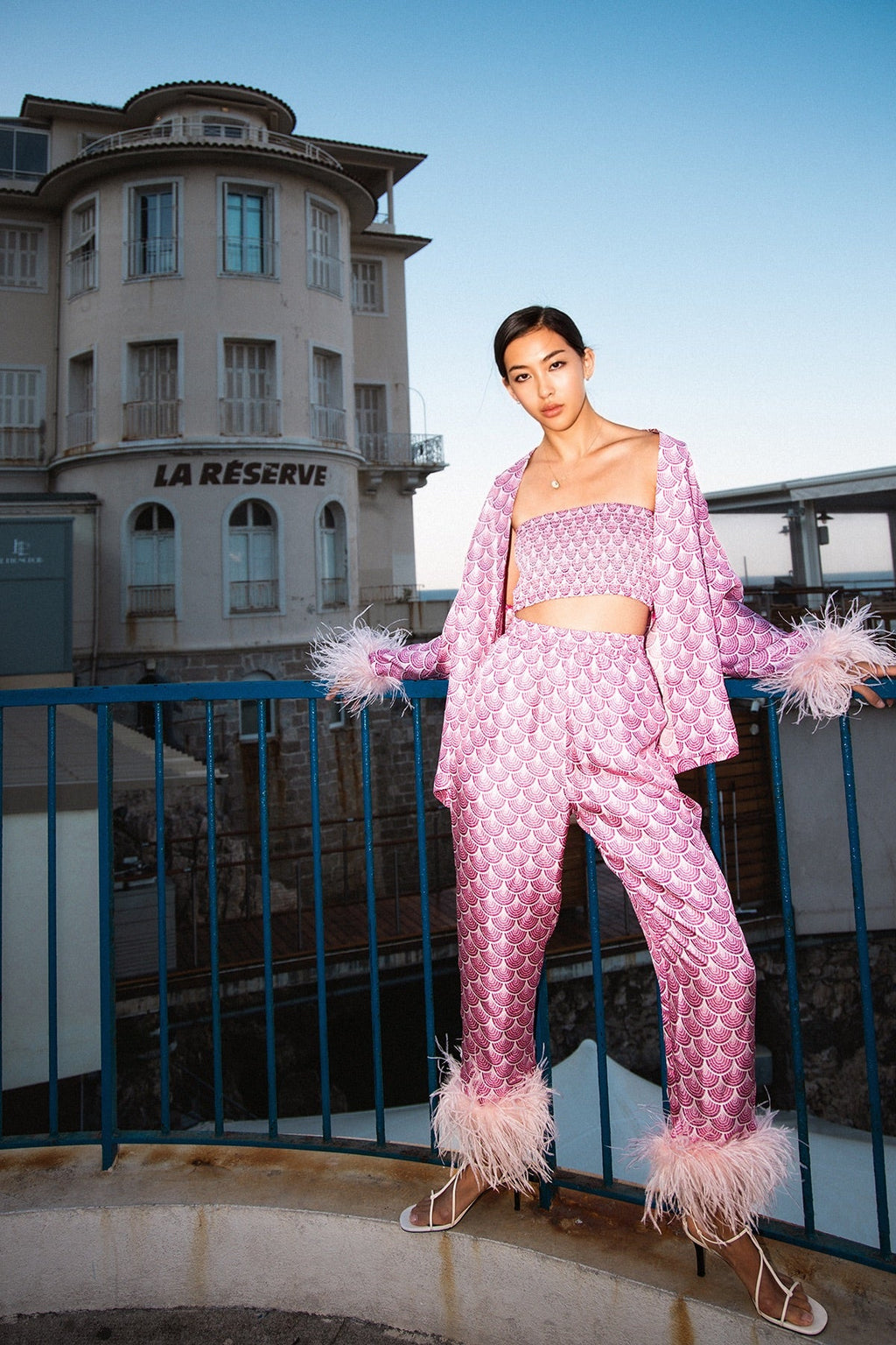 Mara Feather Trousers - Rose Peacock