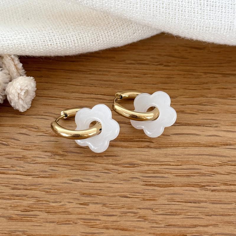 Pendientes Aros “Mini Flora” Acero Blanco
