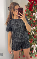 T-Shirt Tweed E Paillettes December Crush - Nero