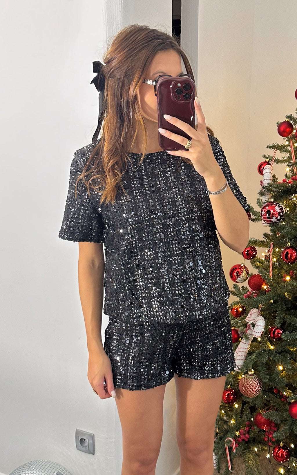 T-Shirt Tweed E Paillettes December Crush - Nero