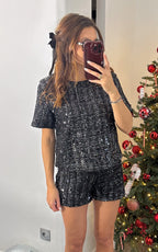 T-Shirt Tweed E Paillettes December Crush - Nero