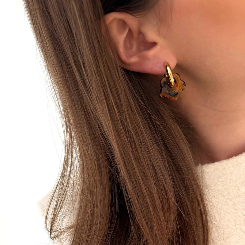 “Flora” Leopard Steel Hoop Earrings