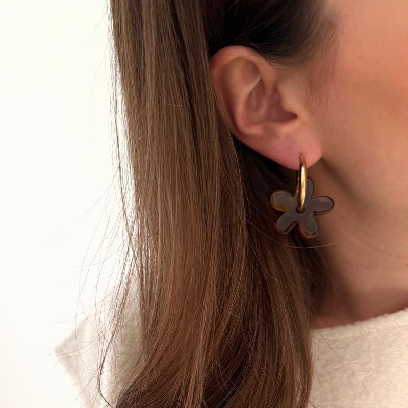 “Maria” Steel Brown Hoop Earrings