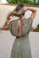 Vestido caqui pájaro dorado