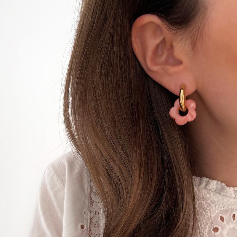 Pendientes aros “Flora” acero coral-Instants-Plaisirs-Pendientes Instants Plaisirs | Joyas