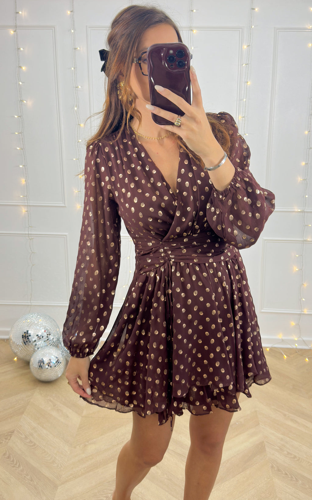 Abito a Pois Milenae - Marrone/Bordeaux e Dorato