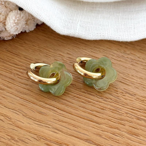 “Flora” olive green steel hoop earrings-Earrings-instants-plaisirs-Instants Plaisirs | Jewelry