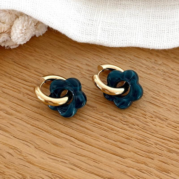 Pendientes aro “Flora” acero azul pato-Instants-Plaisirs-Pendientes-Instants Plaisirs | Joyas