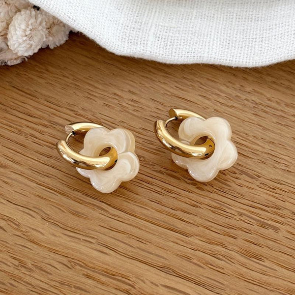 Steel beige “Flora” hoop earrings-Earrings-instants-plaisirs-Instants Plaisirs | Jewelry