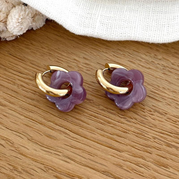 Steel purple “Flora” hoop earrings-Instants-Plaisirs-Earrings-Instants Plaisirs | Jewelry