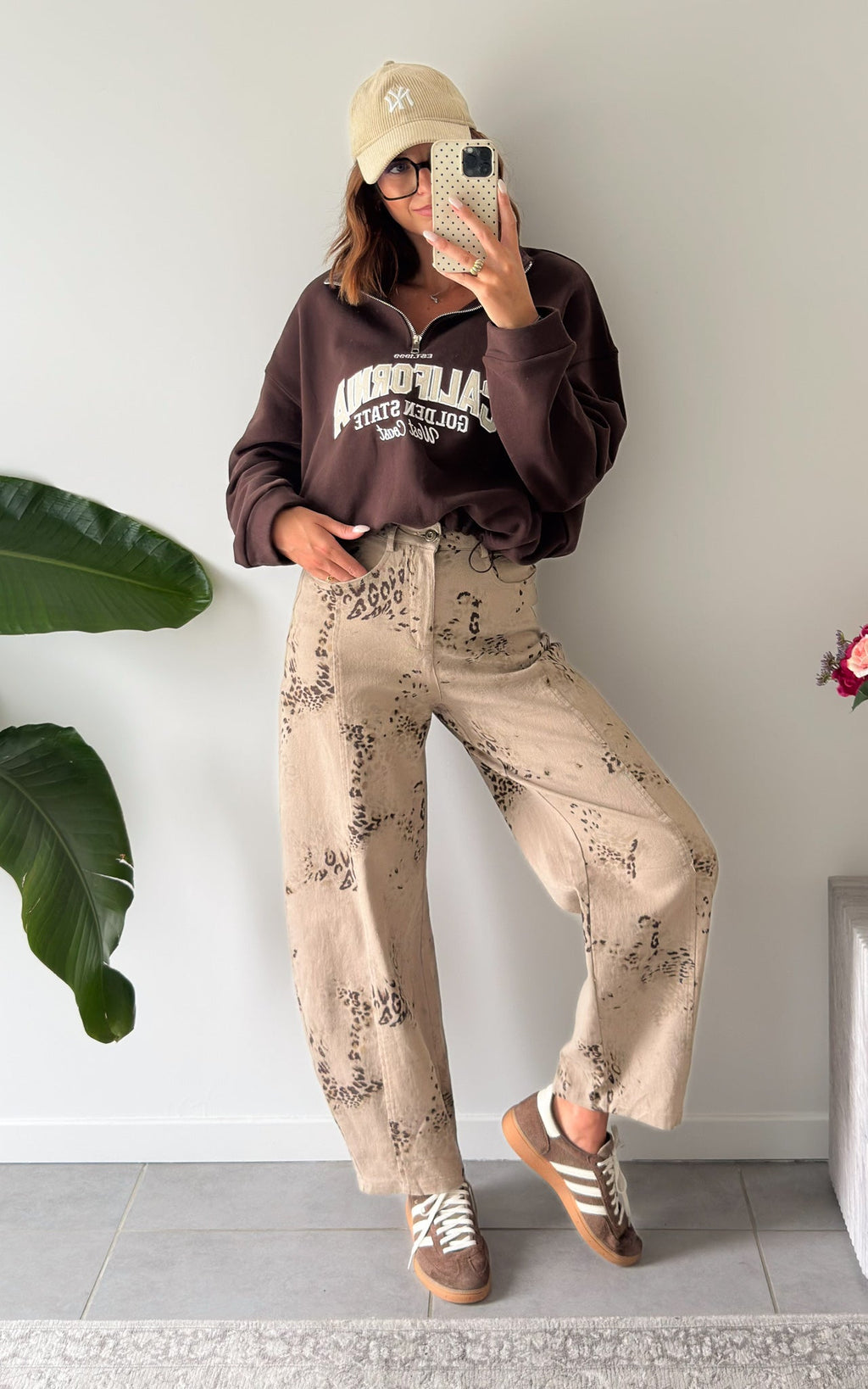 Luce Leopard Jeans - Beige and Chocolate