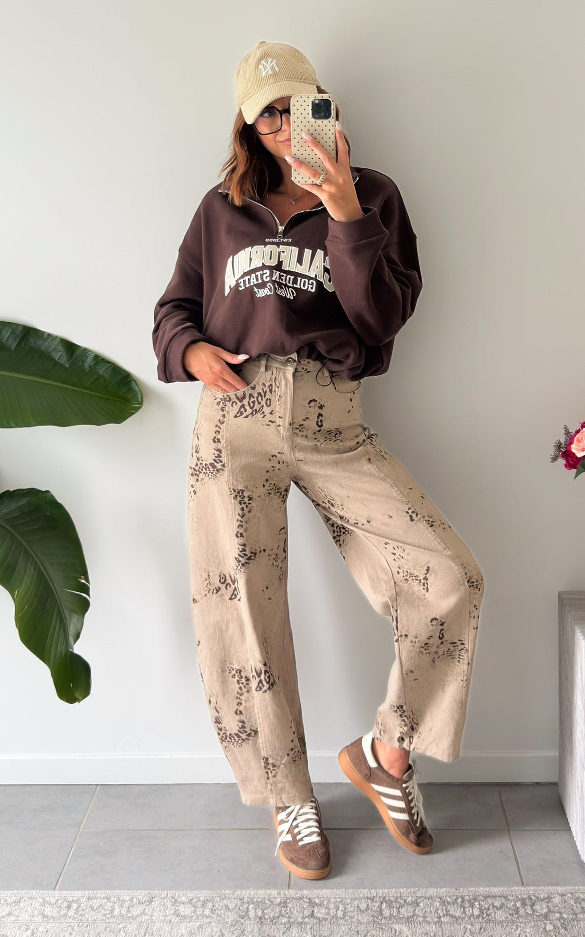 Luce Leopard Jeans - Beige and Chocolate