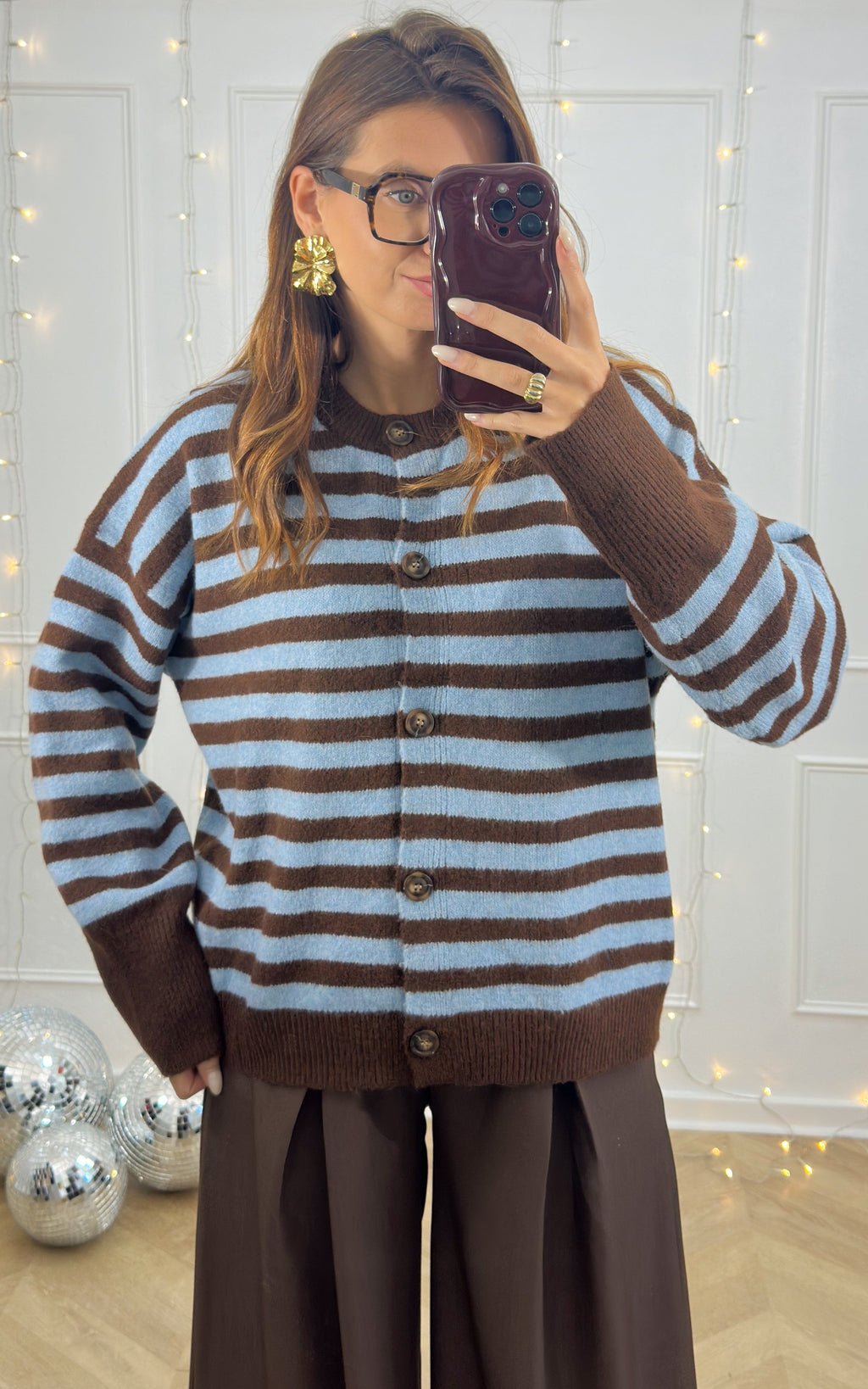 Emalys Striped Cardigan - Blue and Brown