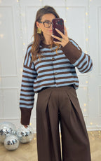 Emalys Striped Cardigan - Blue and Brown