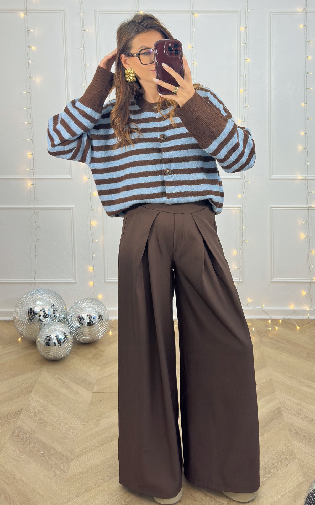 Emalys Striped Cardigan - Blue and Brown