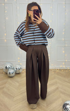 Emalys Striped Cardigan - Blue and Brown