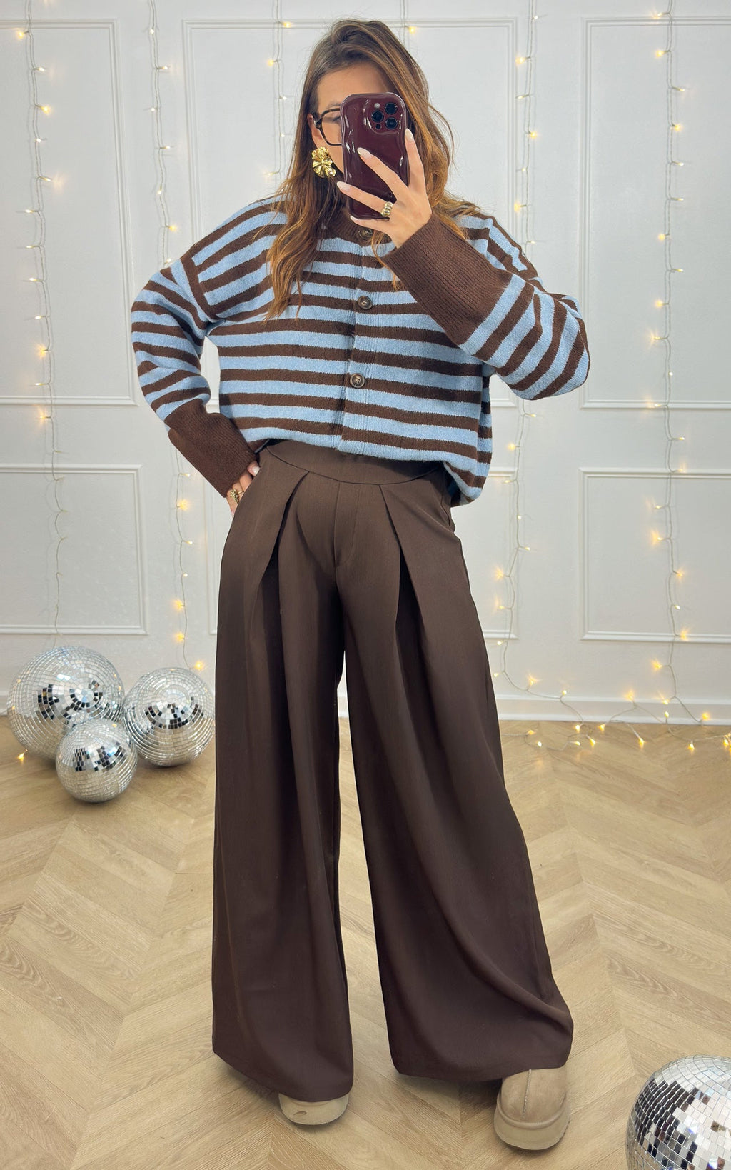 Emalys Striped Cardigan - Blue and Brown