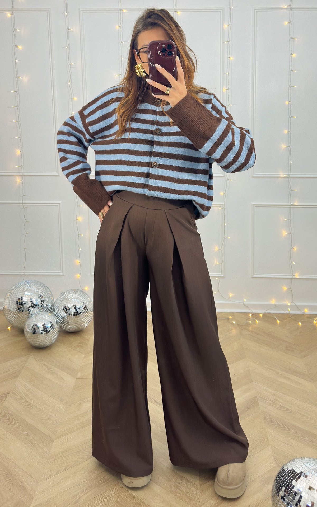 Emalys Striped Cardigan - Blue and Brown