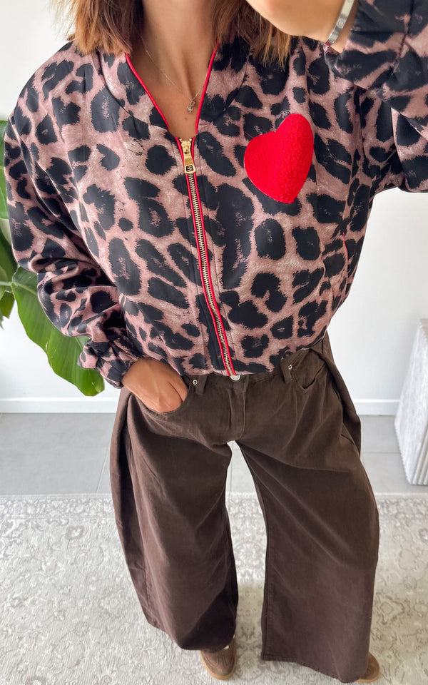 Octavie Bomberjakke Med Leopardprint - Sort, Beige Og Rød