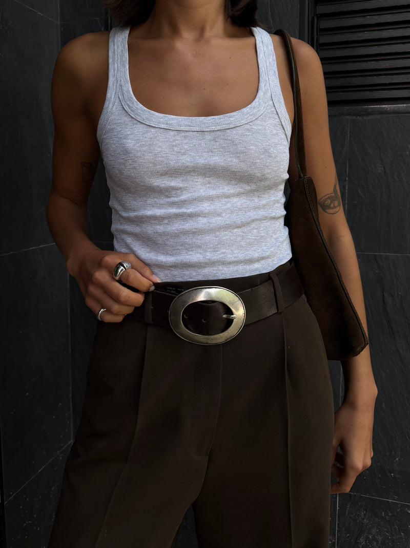 Top Jimmy Scoop-Neck Ribbed Tank - Grey