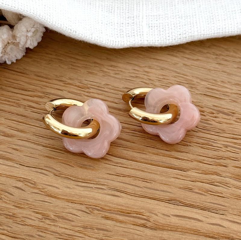“Flora” hoop earrings in nude steel-Earrings-instants-plaisirs-Instants Plaisirs | Jewelry
