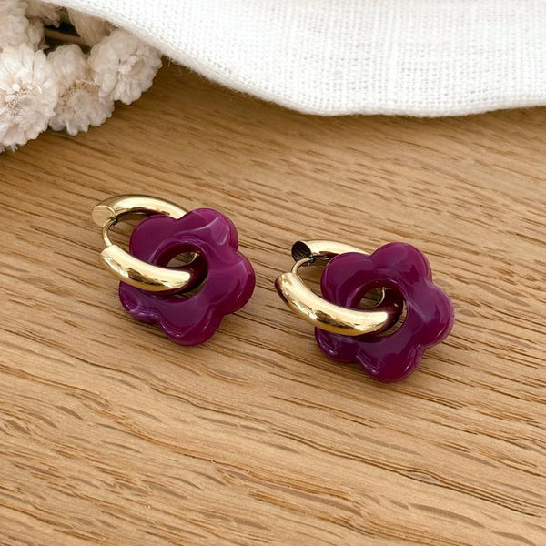 "Flora" hoop earrings, plum steel-Earrings-instants-plaisirs-Instants Plaisirs | Jewelry