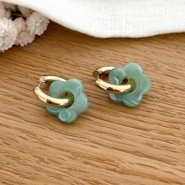 "Flora" hoop earrings in sage green steel-Earrings-instants-plaisirs-Instants Plaisirs | Jewelry