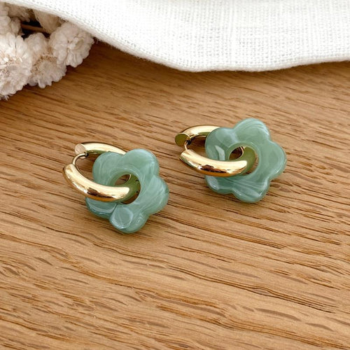 Créoles "Flora" vert sauge acier-Boucles d'oreilles-instants-plaisirs-Instants Plaisirs | Bijoux