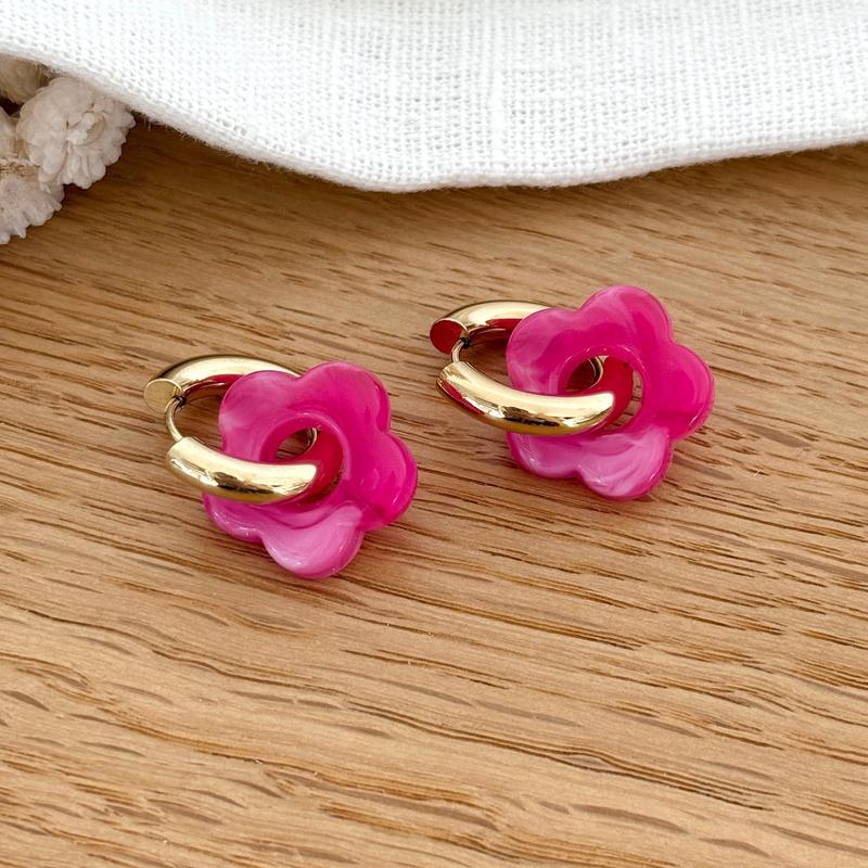 Pendientes aros de acero fucsia "Flora"-Pendientes-instants-plaisirs-Instants Plaisirs | Joyas
