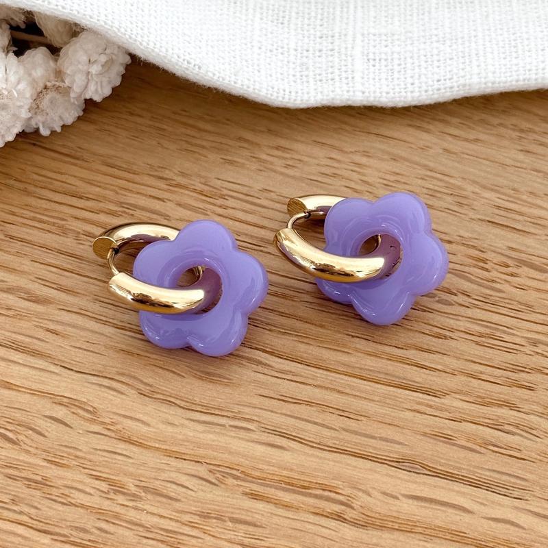 "Flora" hoop earrings lavender steel-Earrings-instants-plaisirs-Instants Plaisirs | Jewelry