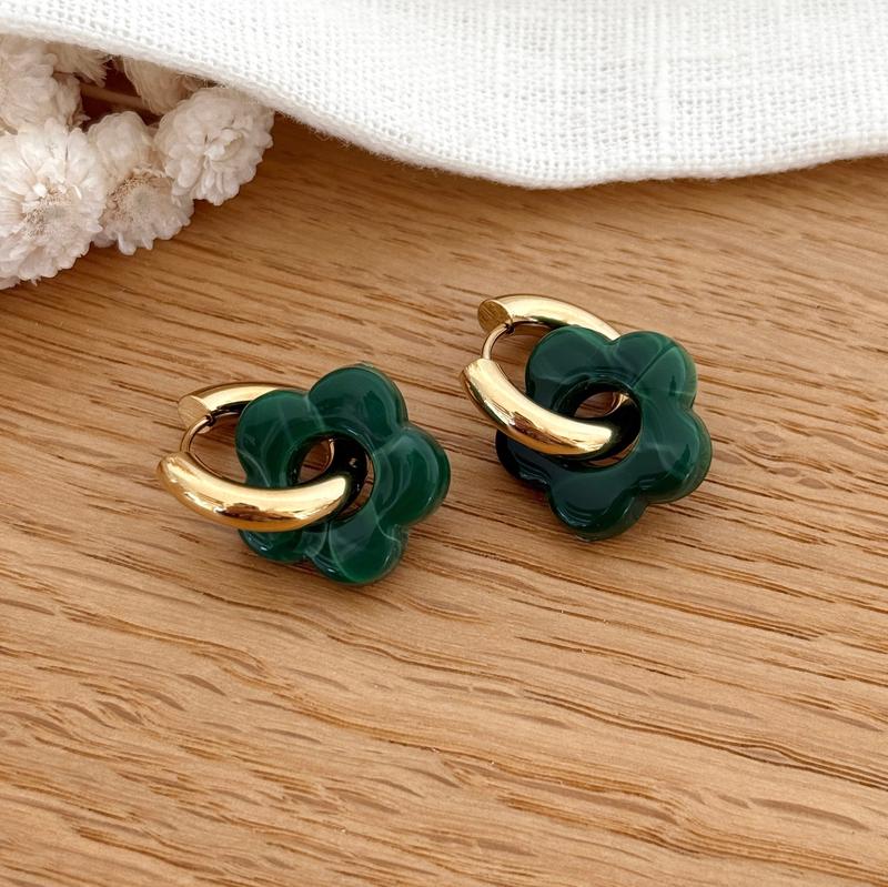 “Flora” dark green steel hoop earrings-Instants-plaisirs-Earrings-Instants Plaisirs | Jewelry