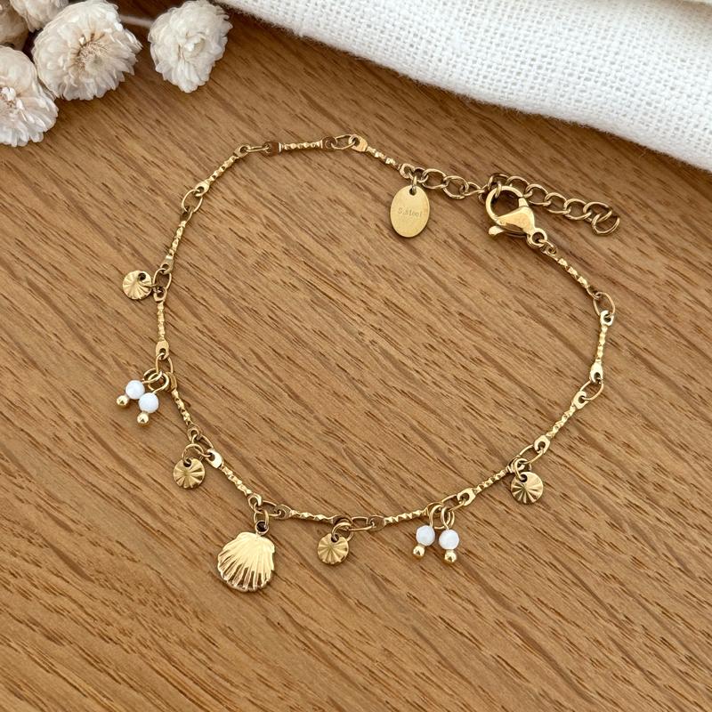 Bracelet "Coquillage" blanc acier-Bracelet-Instants Plaisirs | Bijoux-Instants Plaisirs | Bijoux