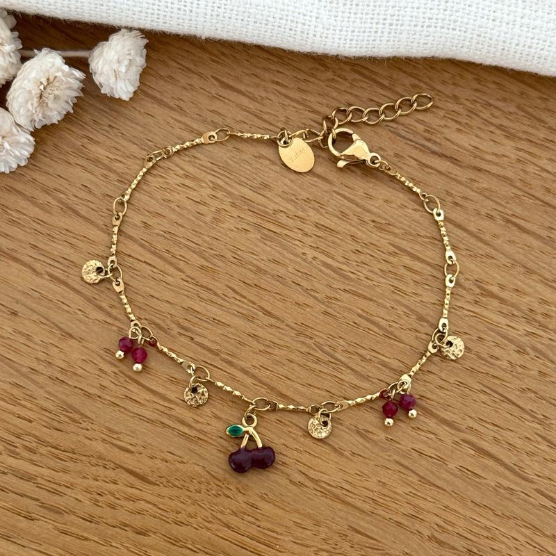 Bracelet "Cerise" bordeaux acier-Bracelet-Instants Plaisirs | Bijoux-Instants Plaisirs | Bijoux