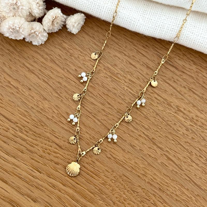 Collier "Coquillage" blanc acier-Colliers-Instants Plaisirs • Bijoux-Instants Plaisirs | Bijoux