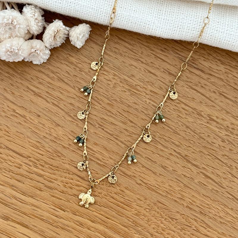 Steel green “Turtle” necklace-Necklaces-Instants Plaisirs • Jewelry-Instants Plaisirs | Jewelry