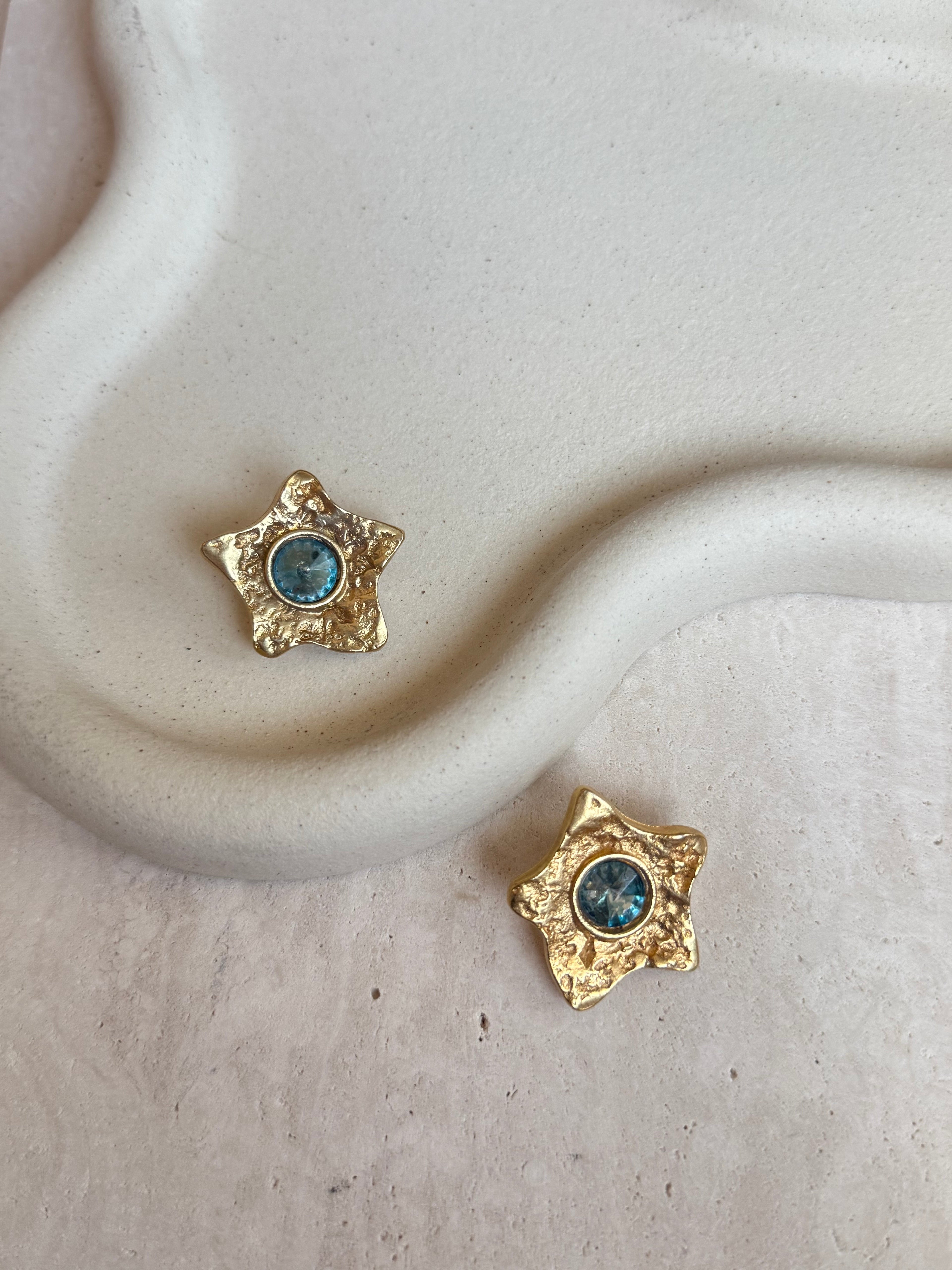 Boucles D’Oreilles Vintage Étoiles Strass Bleus
