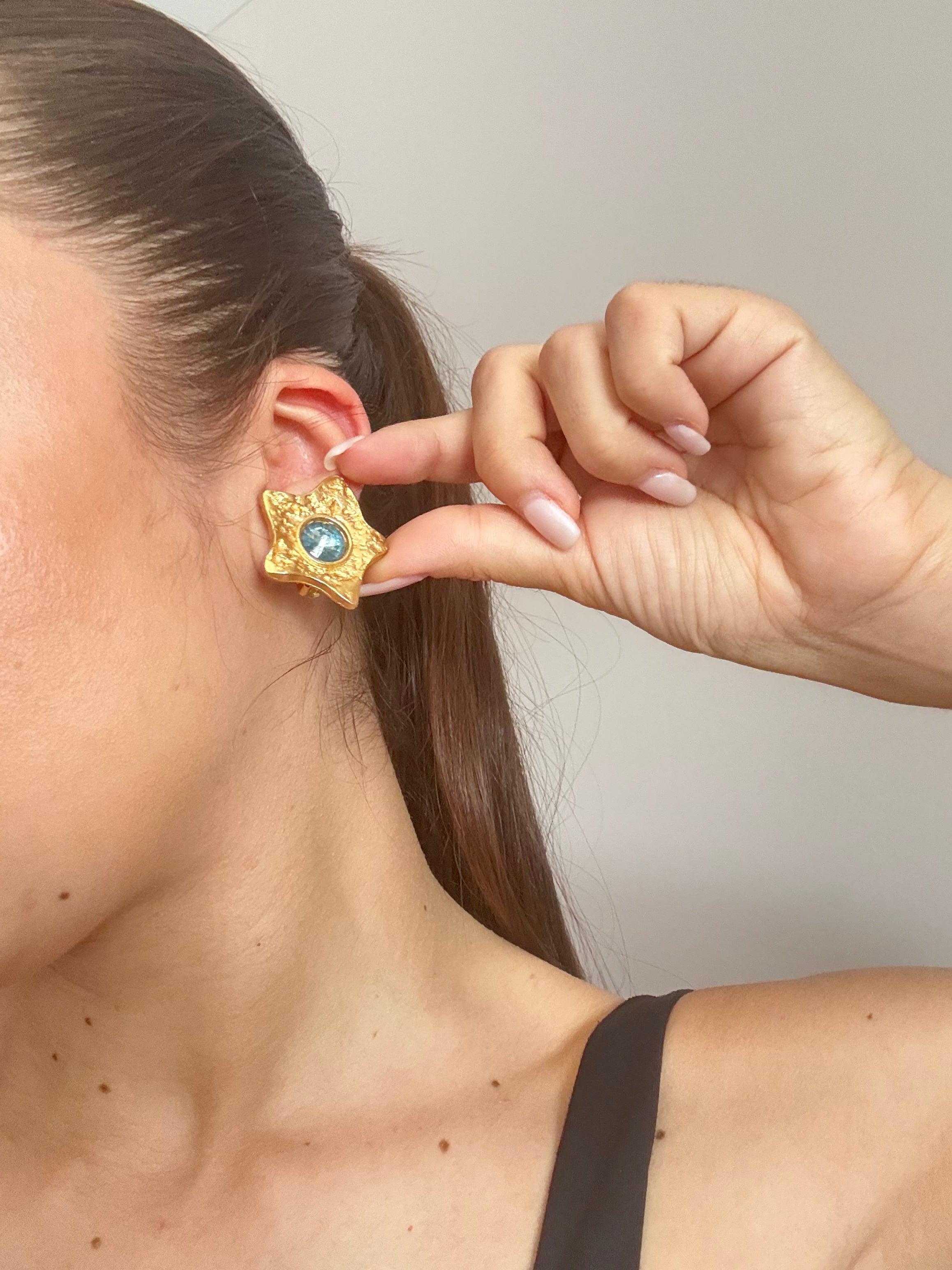 Boucles D’Oreilles Vintage Étoiles Strass Bleus