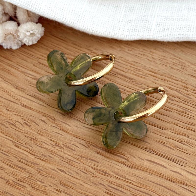 "Maria" khaki steel hoop earrings-Earrings-instants-plaisirs-Instants Plaisirs | Jewelry