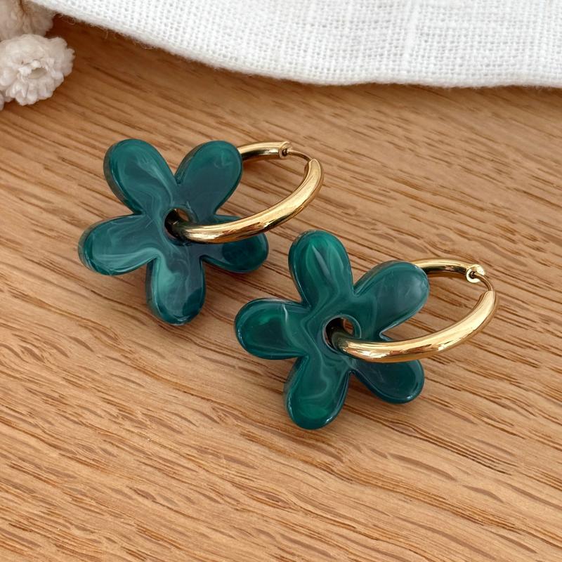 Pendientes aro “Maria” acero verde abeto-Instants-Plaisirs-Pendientes-Instants Plaisirs | Joyas