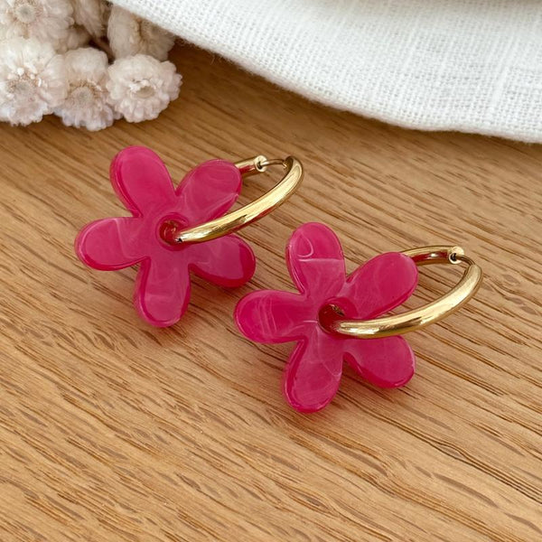 Pendientes aros “Maria” acero fucsia-Instants-plaisirs-Pendientes-Instants Plaisirs | Joyas