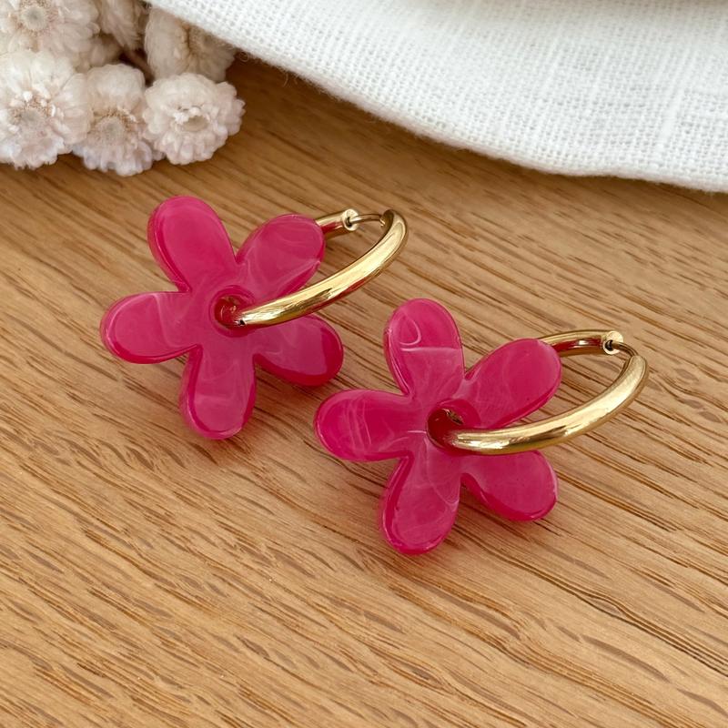 “Maria” fuchsia steel hoop earrings-Instants-plaisirs-Earrings-Instants Plaisirs | Jewelry