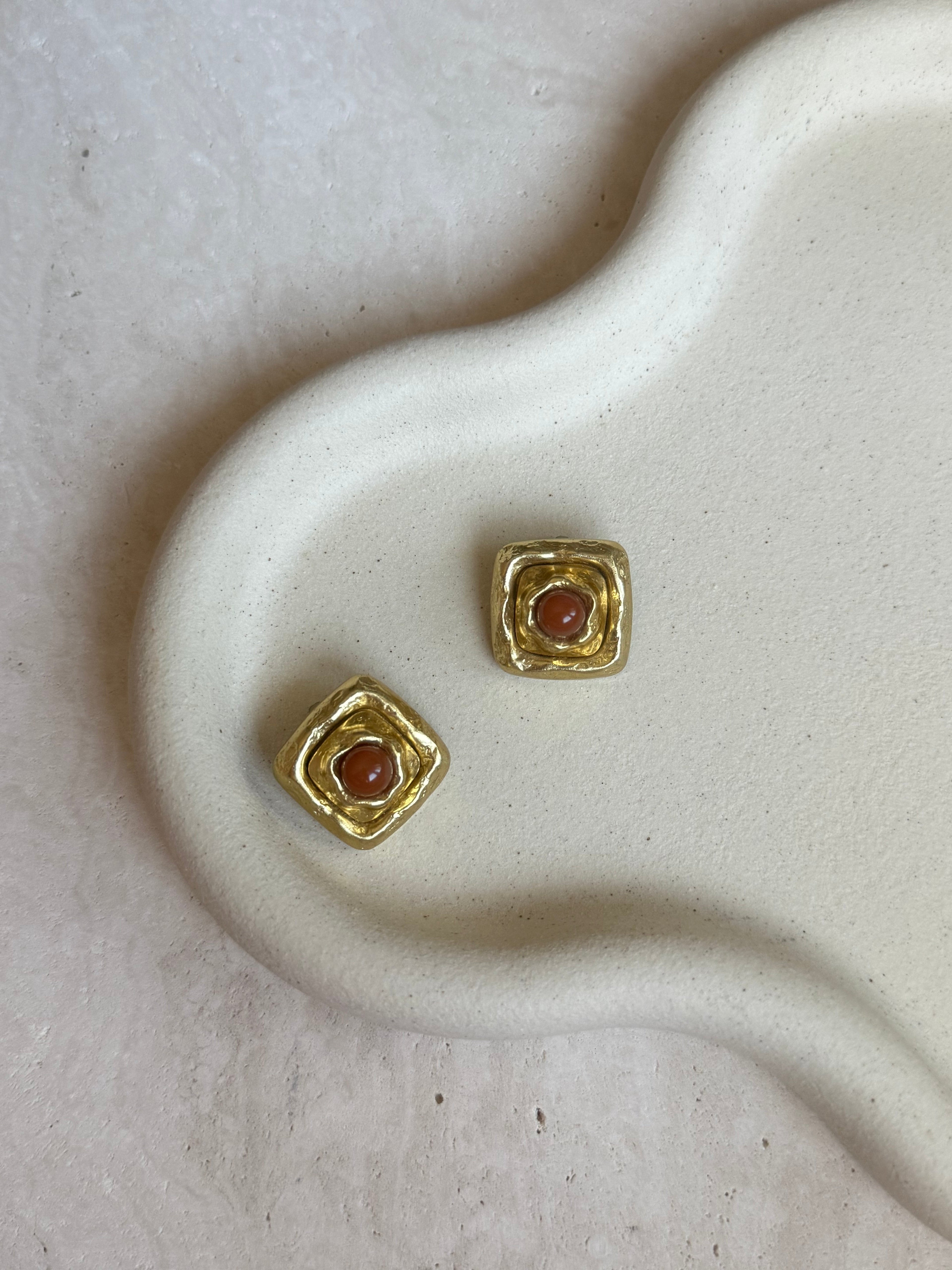 Boucles D’Oreilles Vintage Carrées Terracotta
