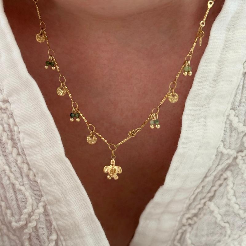 Collier "Tortue" vert acier-Colliers-Instants Plaisirs • Bijoux-Instants Plaisirs | Bijoux