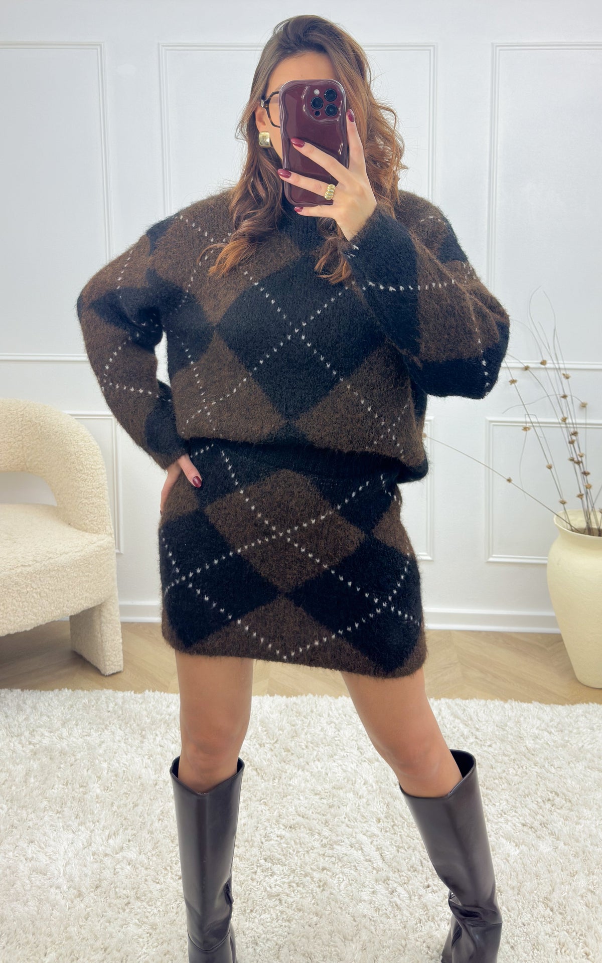Isoria Knitted Skirt - Chocolate and Black