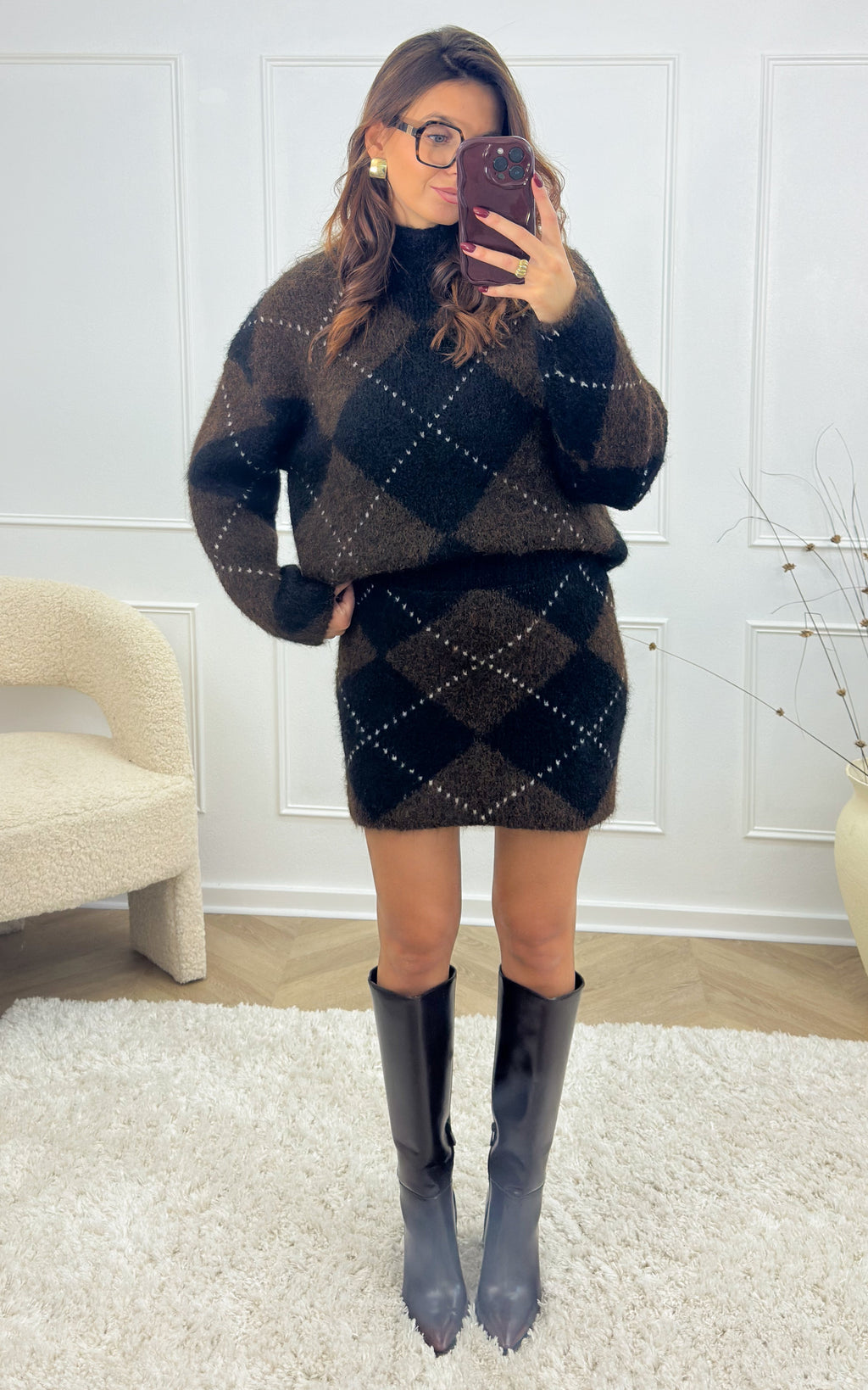Isoria Knitted Skirt - Chocolate and Black